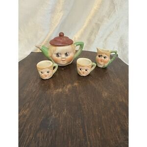 Antique Anthropomorphic Tea Set Kewpie Style Miniature 5 piece Made Japan